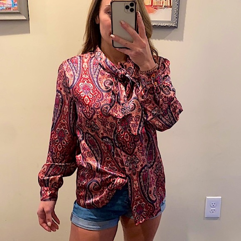 Vintage Haberdashery Paisley Tie Neck Blouse